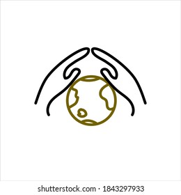 Earth, world, planet in hands isolated icon. Saving nature. Vector illustration.