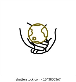 Earth, world, planet in hands isolated icon. Saving nature. Vector illustration.