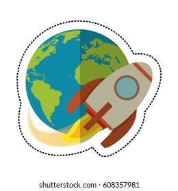 earth world with rocket flying shadow