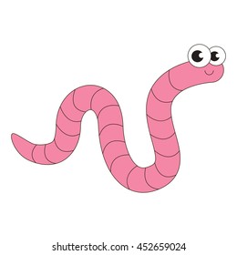 Earth worm cartoon. Outlined character with black stroke.