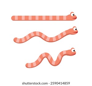 Earth Worm Flat Style Isolated on White. Cartoon animal characters, nature and wildlife concept vector