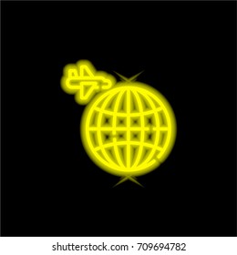 Earth yellow glowing neon ui ux icon. Glowing sign logo vector