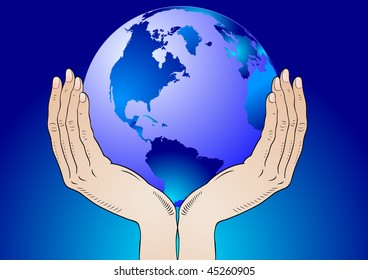 Earth in the your hands - protection of the environment - vector