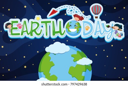 Earthday poster design with kids and earth illustration