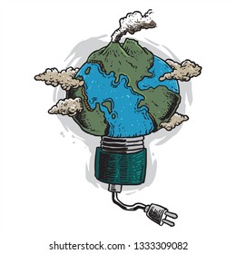 earthed-light bulb hand drawing illustration sketch with color 