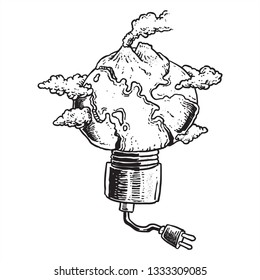 earthed-light bulb hand drawing illustration sketch without color line art