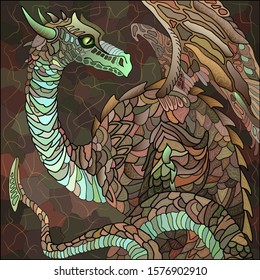 
Earthen brown dragon. Graphic, color image of a dragon symbolizing the elements of the earth.