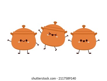 Earthen pot cartoon vector. Earthen pot for cooking. Pot character design.