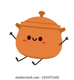 Earthen pot cartoon vector. Earthen pot for cooking. Pot character design.