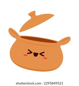 Earthen pot cartoon vector. Earthen pot for cooking. Pot character design.