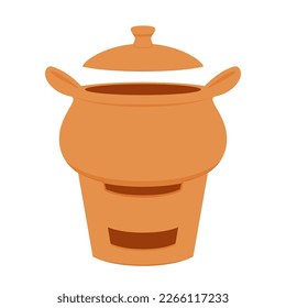 Earthen pot vector. Cooking food in earthen pots. Earthen pot on white background.