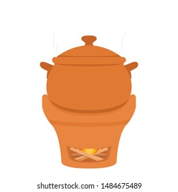 Earthen pot vector. wallpaper. free space for text. Earthen pot rice cooker.