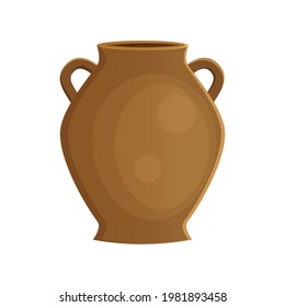 Earthenware ceramic pottery amfora brown color vector illustration in a cartoon flat style isolated on white background.