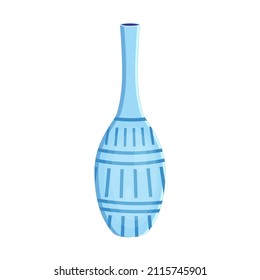 Earthenware ceramic vase blue color   with ornament vector illustration in a cartoon flat style isolated on white background.