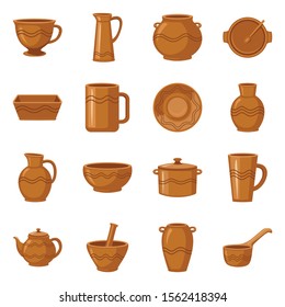 Earthenware and ceramic vector cartoon icon set.Vector isolated illustration mug,jug,pot and other earthenware.Icon set of ceramic dish,bowl and vase.