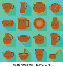 Earthenware and ceramic vector fiat icon set.Vector isolated illustration mug,jug,pot and other earthenware.Icon set of ceramic dish,bowl and vase.