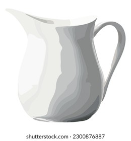 Earthenware milk jug with ornate handle over white