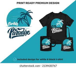 Erster Paradise Vintage Sublimierung SVG Vektor. Summer Spring Holiday bedruckbares Design für T-Shirt, Kaffeekrug, Wandkunst, Dekor, Poster, Aufkleber. Druckfertige, farbige tropische Schnittdateien zum Drucken