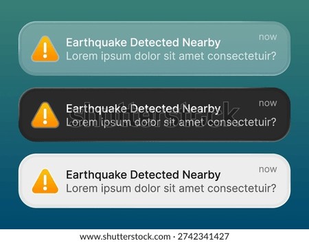 Earthquake alert Vector with liquid glass style