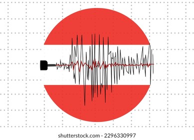 Earthquake in Austria concept, seismic wave with flag, natural disasters news banner idea, quake in Austria, vector design, seismograph or seismometer, earthquake vibration