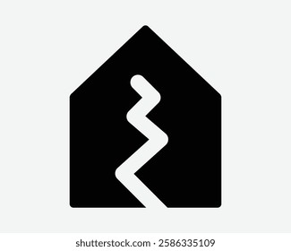 Earthquake Building Crack Home House Damage Destroy Destruction Structure Fail Broken Brake Black White Icon Sign Symbol Graphic Illustration Vector