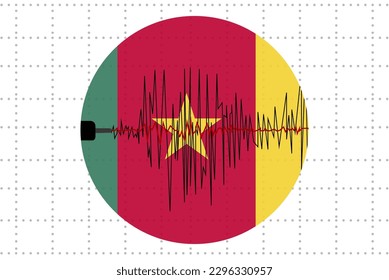 Earthquake in Cameroon concept, seismic wave with flag, natural disasters news banner idea, quake in Cameroon, vector design, seismograph or seismometer, earthquake vibration