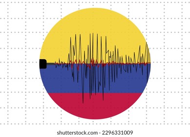Earthquake in Colombia concept, seismic wave with flag, natural disasters news banner idea, quake in Colombia, vector design, seismograph or seismometer, earthquake vibration