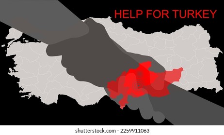 Erdbebenkonzept. Hilft der Türkei bei der Landkarte. Helfen Sie der Türkei bei Erdbeben.