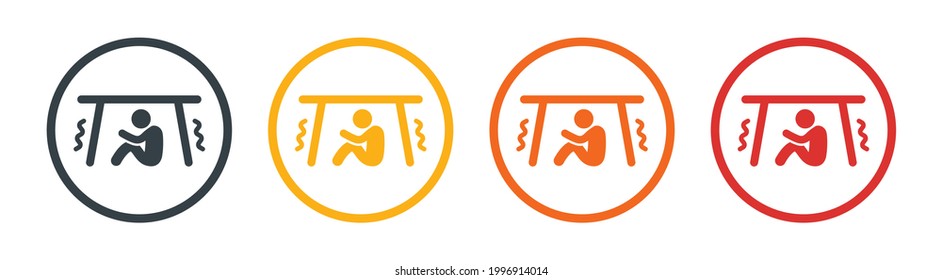 Earthquake Concept. Person Hiding Under Table From Earthquake Icon Sign.