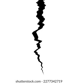 Earthquake crack. Surface cracked ground. Seismic vibration and damaged concrete destruction black symbol. Earth quake fissure hole. Destructed land or wall with cleft. Isolated vector