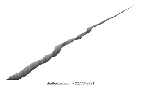 Earthquake crack. Surface cracked ground perspective view. Seismic vibration and damaged concrete destruction. Earth quake fissure hole. Destructed land with cleft. Crisis concept isolated 3d vector