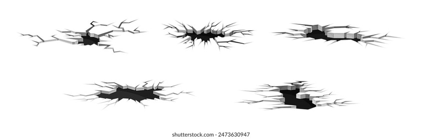 Earthquake Cracks and Holes in Ground Vector Set