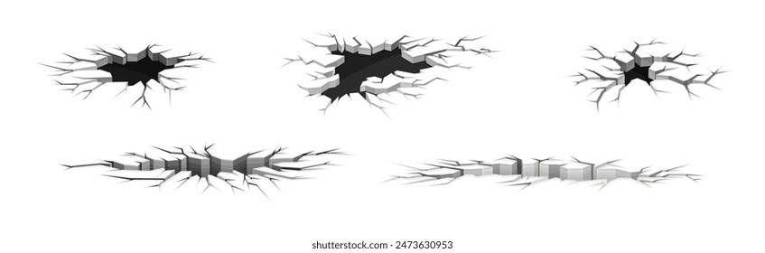 Earthquake Cracks and Holes in Ground Vector Set