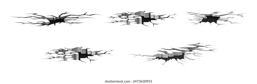 Earthquake Cracks and Holes in Ground Vector Set