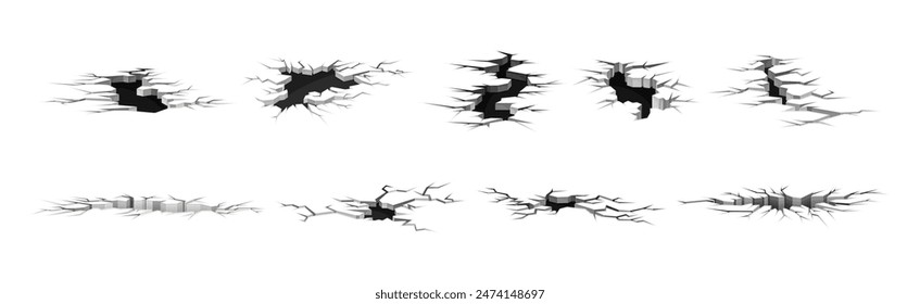 Earthquake Cracks and Holes in Ground Vector Set