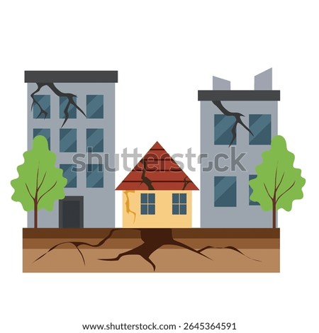 Earthquake Damage Illustration Set - Cracked Buildings and Ground