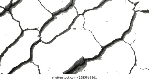 Earthquake Damage Simulation: Realistic Cracked Textures for Land, Walls, and Floors in Black, White, and Grey Tones, Capturing the Aftermath of Earthquakes
