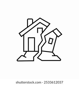 earthquake destroyed house icon sign vector