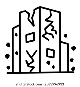 earthquake disaster icon illustration, black and white style, for emergency natural disaster