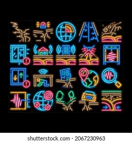 Earthquake Disaster neon light sign vector. Glowing bright icon  Building And Road Destruction, Stone Collapse And Earthquake Catastrophe Illustrations