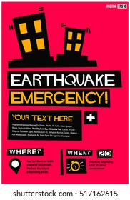 Earthquake Emergency (Flat Style Vector Illustration Disaster Poster Design) With Where and When Detail Template 