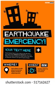 Earthquake Emergency (Flat Style Vector Illustration Disaster Poster Design) With Where and When Detail Template 