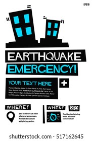 Earthquake Emergency (Flat Style Vector Illustration Disaster Poster Design) With Where and When Detail Template 