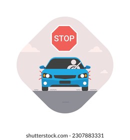 Earthquake emergency safety rules and instruction vector illustration. Stop in a safe place and stay inside the vehicle