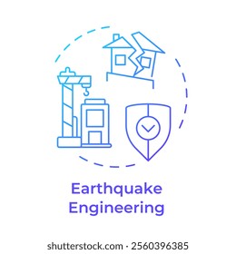 Earthquake engineering blue gradient concept icon. Structures withstanding seismic activity designing. Geotech. Round shape line illustration. Abstract idea. Graphic design. Easy to use in article