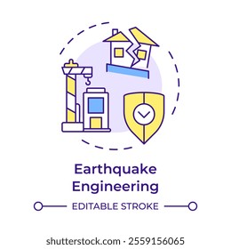 Earthquake engineering multi color concept icon. Structures withstanding seismic activity designing. Geotech. Round shape line illustration. Abstract idea. Graphic design. Easy to use in article