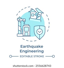 Earthquake engineering soft blue concept icon. Structures withstanding seismic activity designing. Geotech. Round shape line illustration. Abstract idea. Graphic design. Easy to use in article