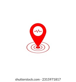 Icono de cordinat de la ubicación del epicentro del terremoto. Actividad sísmica sobre fondo blanco aislado. elemento de navegación GPS