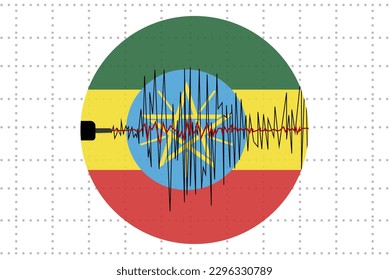 Earthquake in Ethiopia concept, seismic wave with flag, natural disasters news banner idea, quake in Ethiopia, vector design, seismograph or seismometer, earthquake vibration
