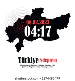  Earthquake February 6, 2023 in Turkey. A tragedy in black and red. Vector graphics.